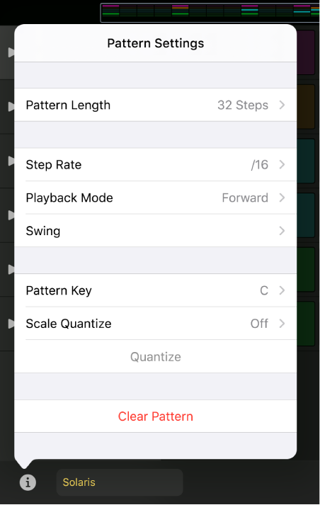 Pattern Settings menu.