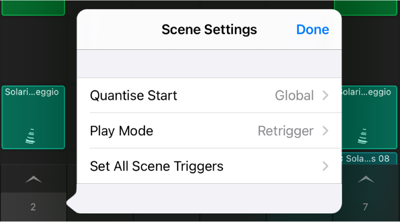 Scene Settings menu.