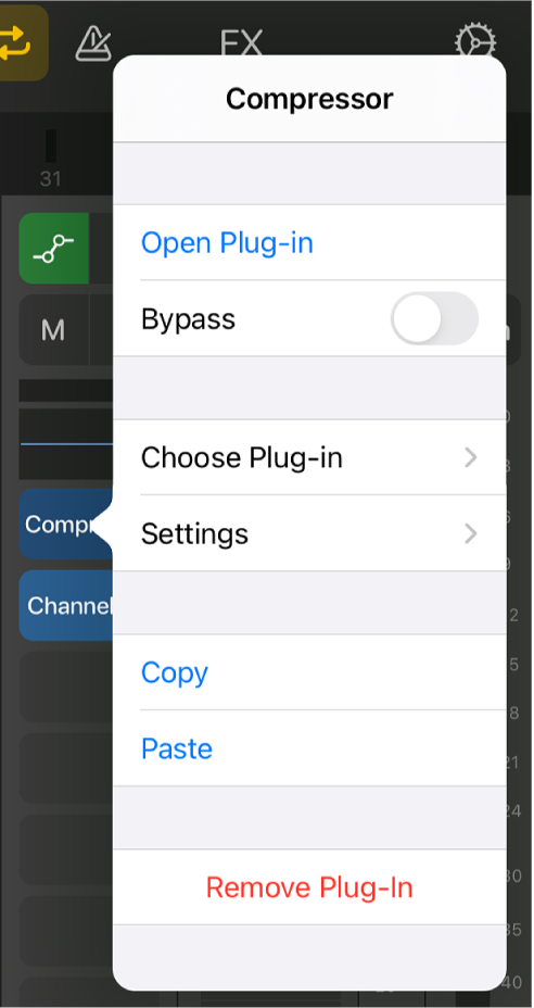 Figure. Showing the Compressor pop-up menu.