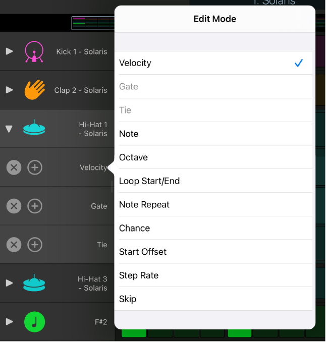 Subrow showing Edit Mode menu.