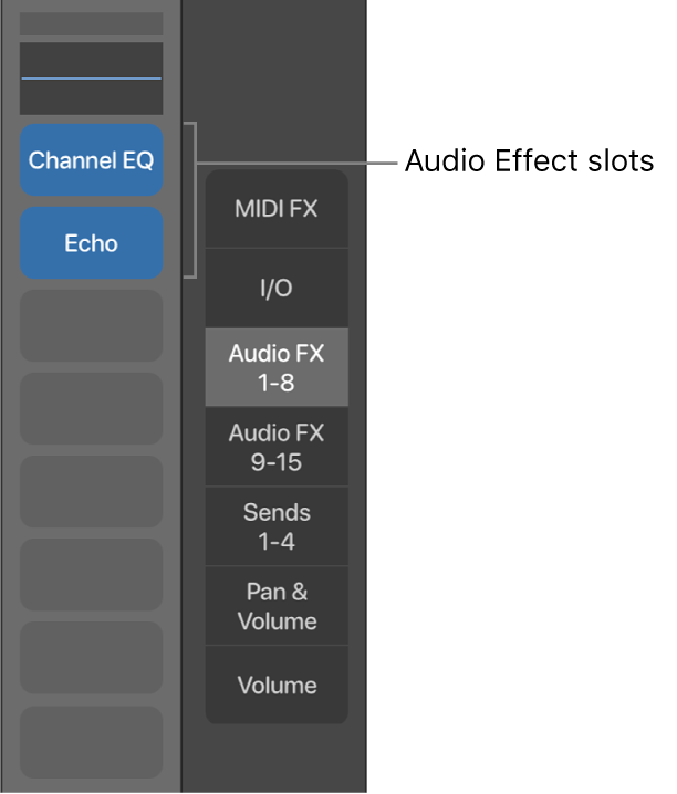 Figure. Callout showing Audio Effect slots.