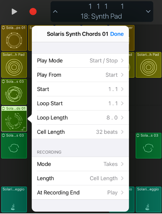 Cell Settings menu.