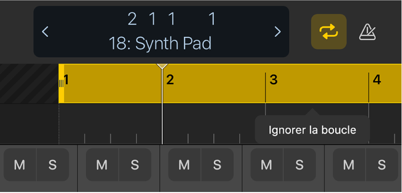 Figure. Option de menu Ignorer la boucle au-dessus de la zone de lecture en boucle jaune.