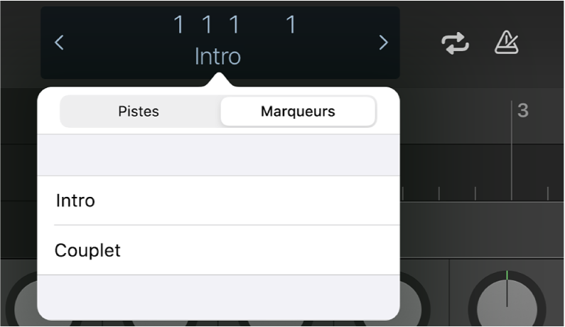 Figure. Liste des marqueurs sous l’affichage de la barre des commandes.