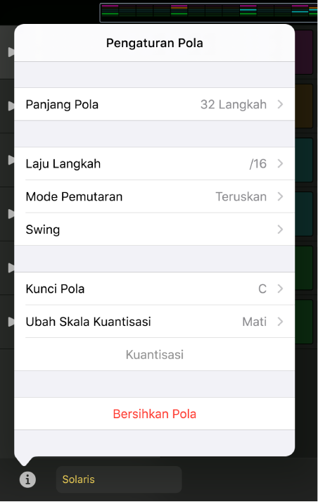 Menu Pengaturan Pola.