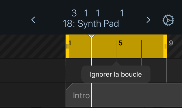 Figure. Option de menu Ignorer la boucle au-dessus de la zone de lecture en boucle jaune.