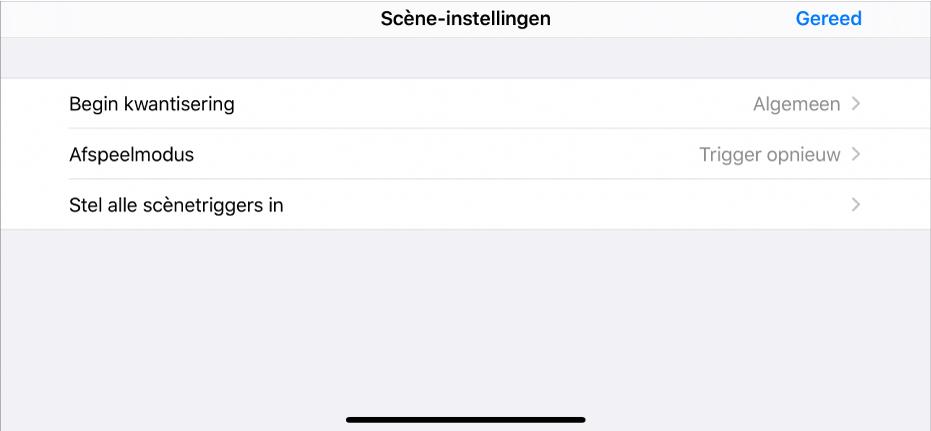 Menu voor scèneconfiguratie.