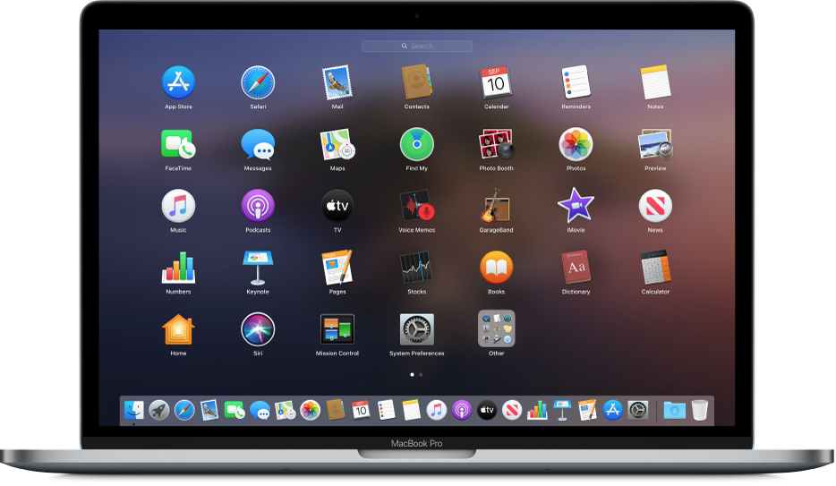 Launchpad showing app icons in a grid pattern across the Mac screen.