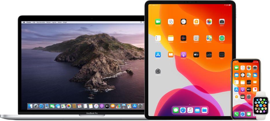 Mac gép, iPad, iPhone és Apple Watch.