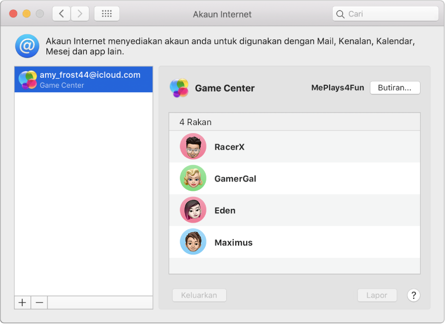 Akaun Game Center dalam Akaun Internet.
