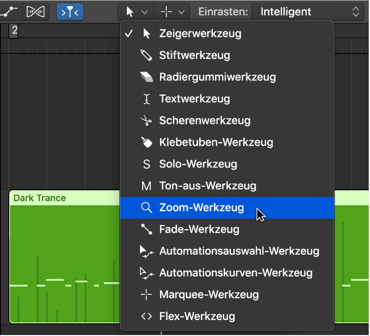 Abbildung. Geöffnetes Werkzeugmenü