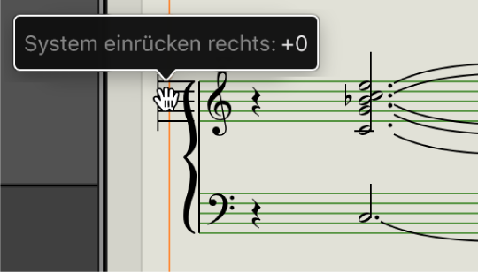 Abbildung. Layoutwerkzeug über dem linken Rand des Notensystems