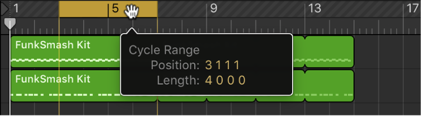 Figure. Setting left and right locator positions by dragging in the ruler.