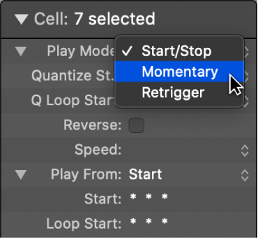 Figure. Play Mode setting in the Cell inspector.