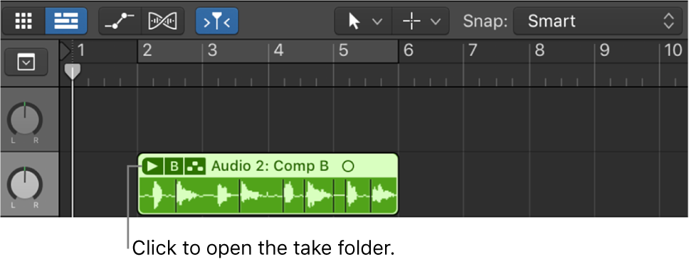 Figure. Pointing to the disclosure triangle of a closed take folder.