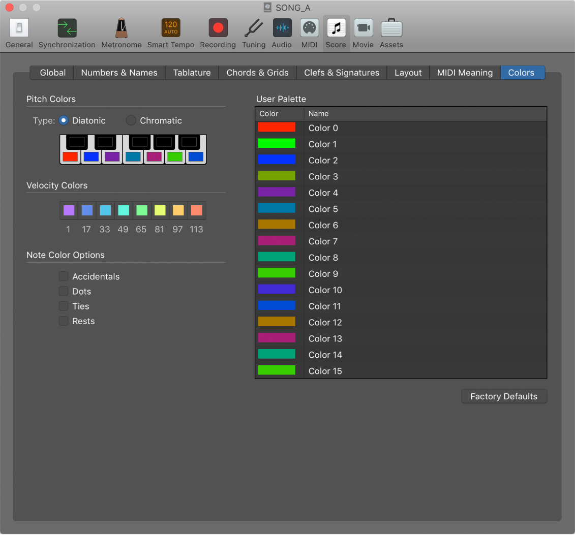 Figure. Score Colors settings.