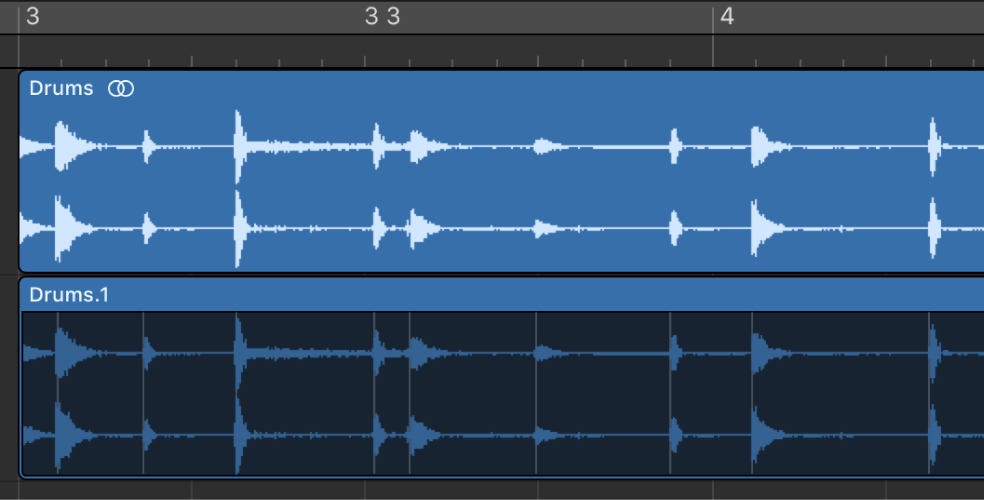 Figure. A pair of images showing an audio region before and after quantization.