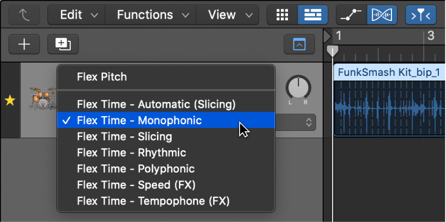 Figure. Showing the Flex pop-up menu open.