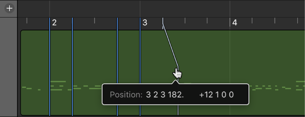 Figure. Beat Mapping track showing line being dragged from ruler to chosen note.