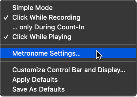 Figure. Metronome menu.