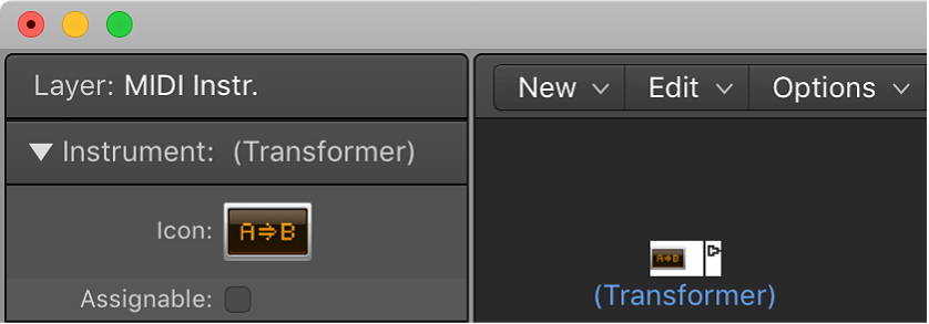 Figure. Environment window showing a transformer object and its inspector.