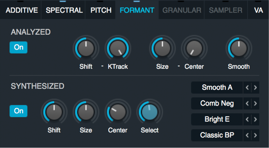 Figure. Formant filter parameters.