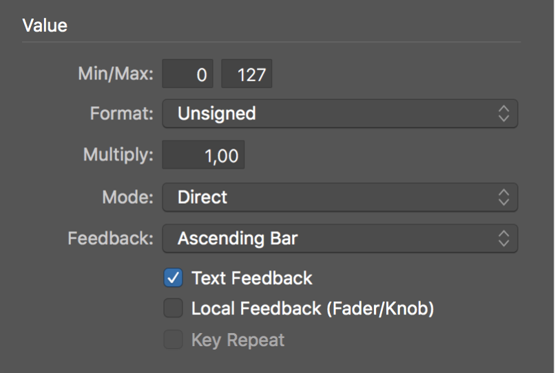 Figure. Value parameters in expert view mode.