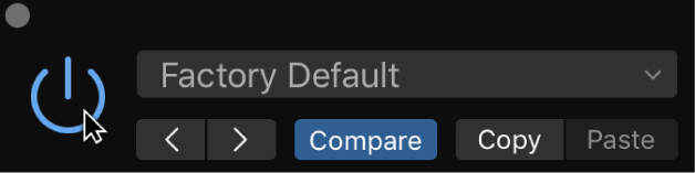 Figure. Pointing to the Bypass button in the plug-in window header.