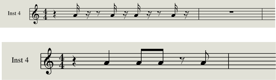 Figure. Interpretation disabled and enabled in the Score Editor.