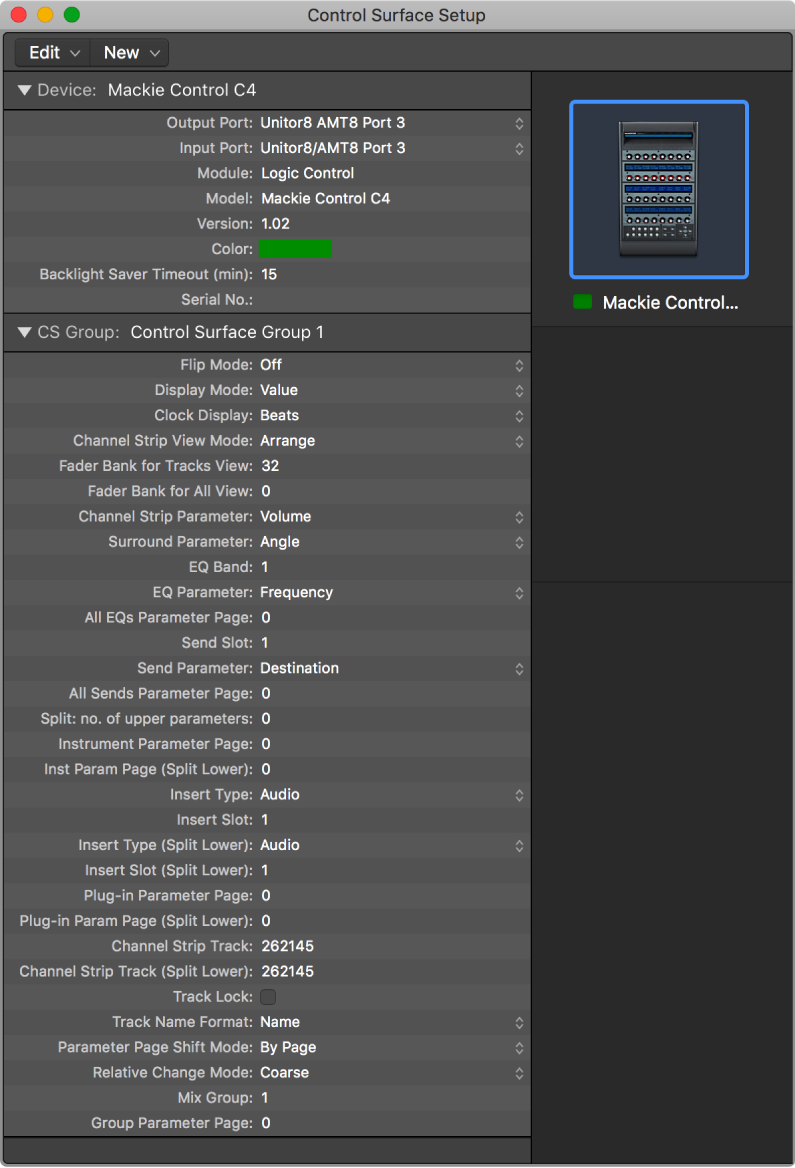 Figure. Device Parameter box in Control Surfaces Setup window.