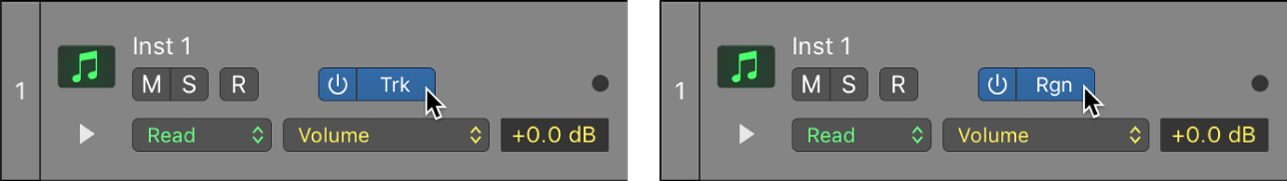 Figure. Showing Track Automation and Region Automation side-by-side.