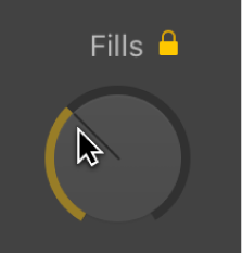 Figure. Dragging the Fills knob in the Drummer Editor.