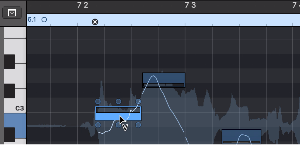 Ilustración. La herramienta Volumen en el editor de pistas de audio.