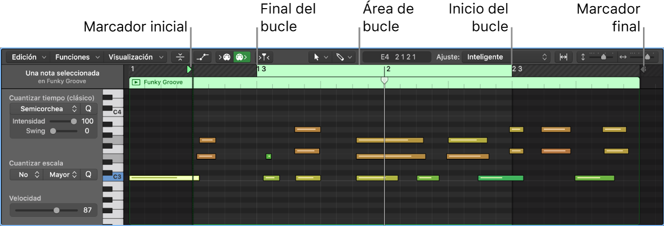 Ilustración. Una celda MIDI abierta en el editor de celda.