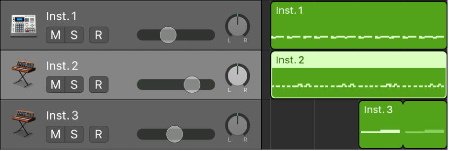 Ilustración. Área pistas con pasajes de instrumentos de software en pistas de instrumentos de software.