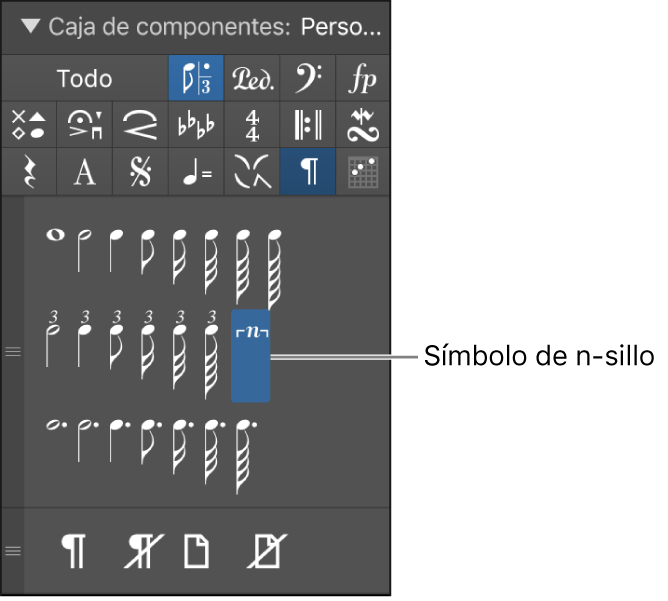 Ilustración. Símbolos de N-sillo de la Caja de componentes.