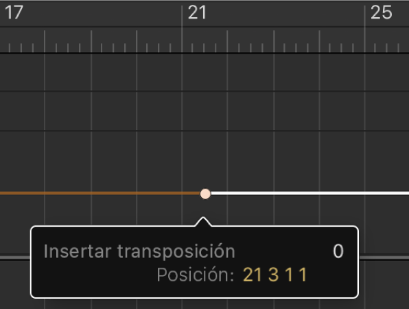 Ilustración. Pista de transposición con una entrada para un valor de transposición en el campo.