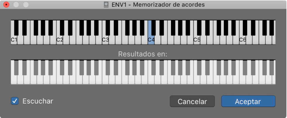 Ilustración. Ventana “Memorizador de acordes” con la casilla Escuchar activada.