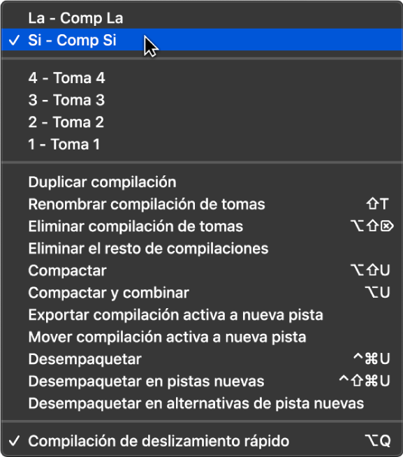 Ilustración. Se está seleccionando una compilación en el menú desplegable.