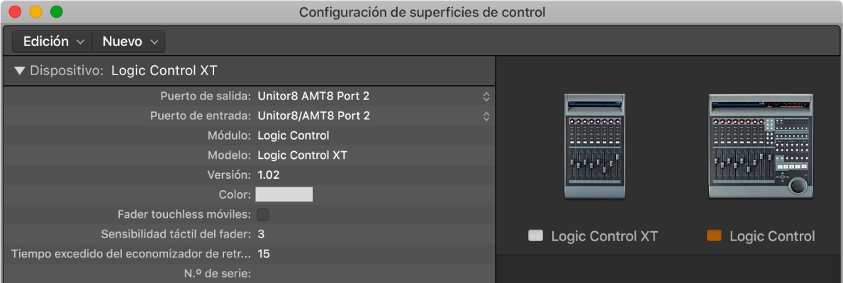 Ilustración. Ventana “Configuración de superficies de control”, que muestra un grupo de superficies de control.