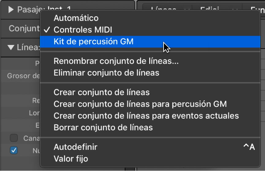 Ilustración. Se está señalando el nombre del conjunto de líneas en el menú desplegable.