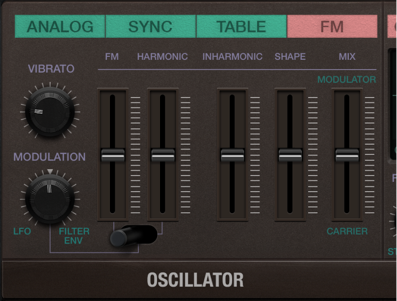 Figure. Paramètres de l’oscillateur FM de Retro Synth.