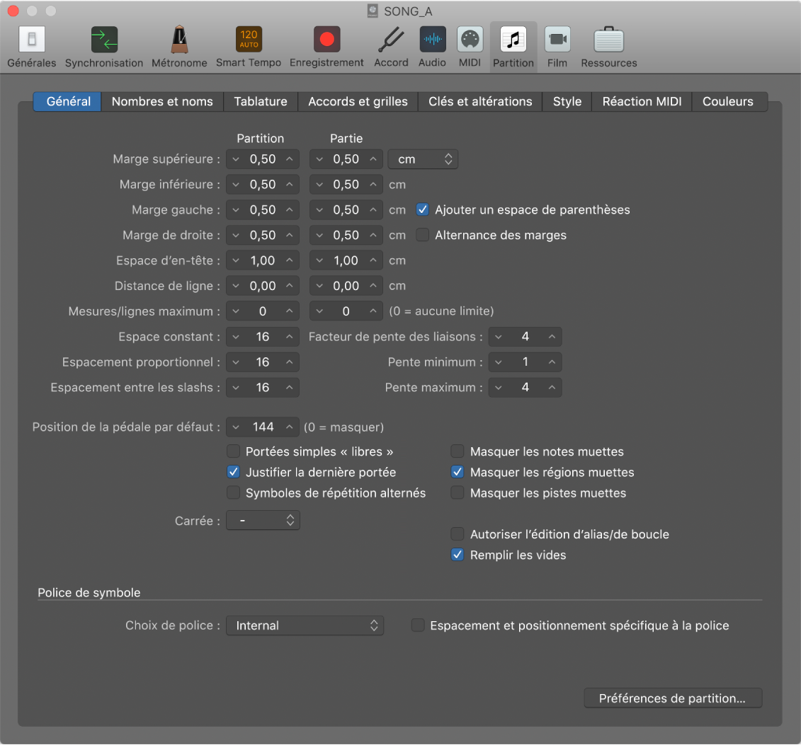Figure. Réglages de partition généraux.