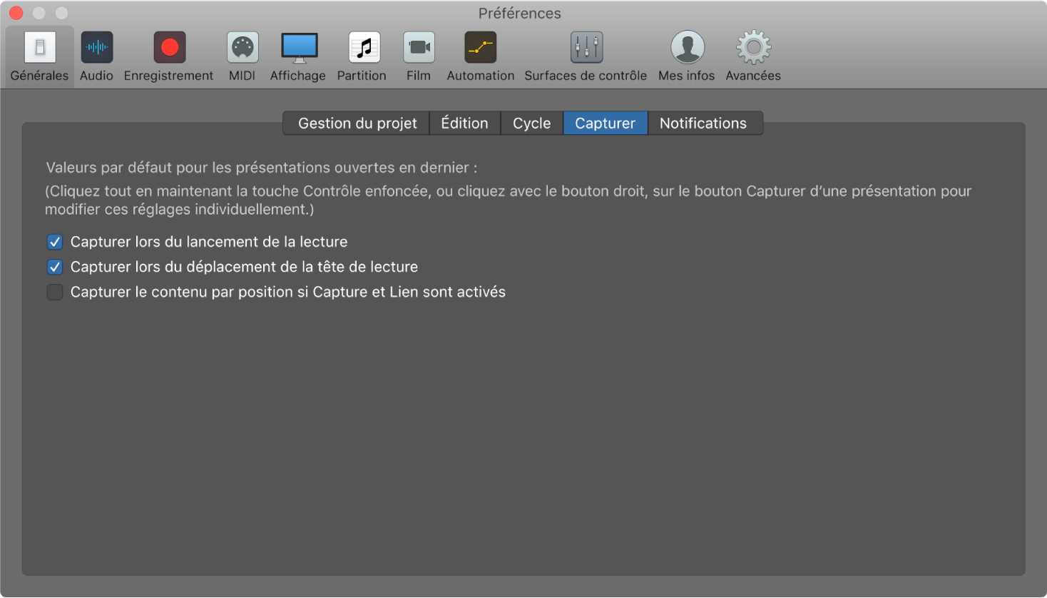 Figure. Préférences Capture générales.