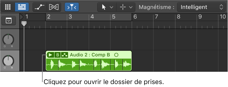 Figure. Pointeur placé sur le triangle d’affichage du dossier de prises.