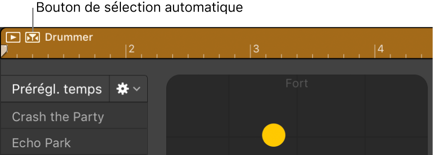 Figure. Bouton de sélection automatique dans l’éditeur de drummer.