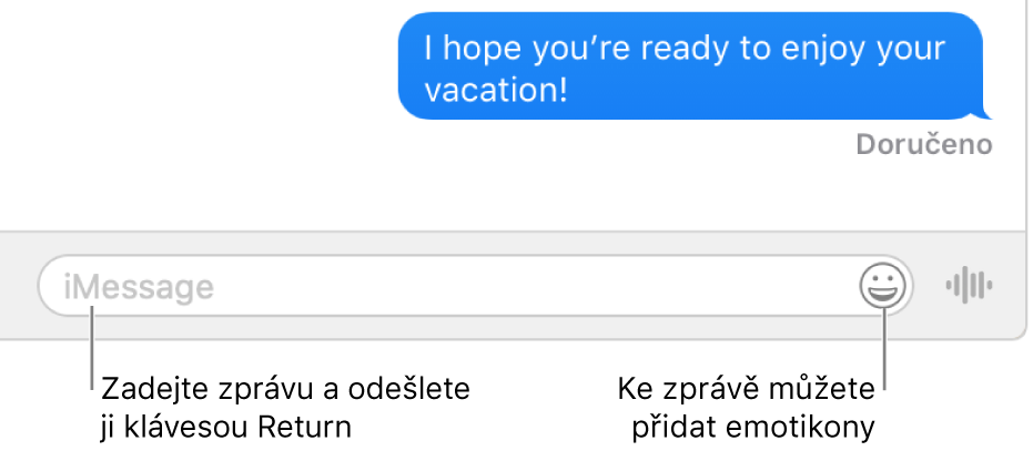 Okno aplikace Zprávy s konverzací, u jehož dolního okraje je vidět textové pole