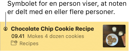 Note med symbolet for Personer til venstre for titlen viser, at noten deles med en eller flere personer.