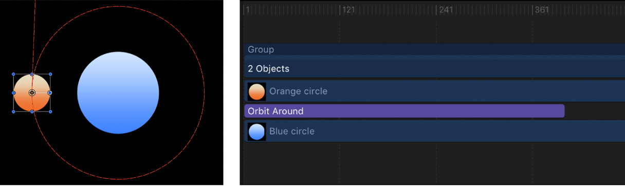 Canvas and Timeline showing how behavior duration affects length of behavior bar