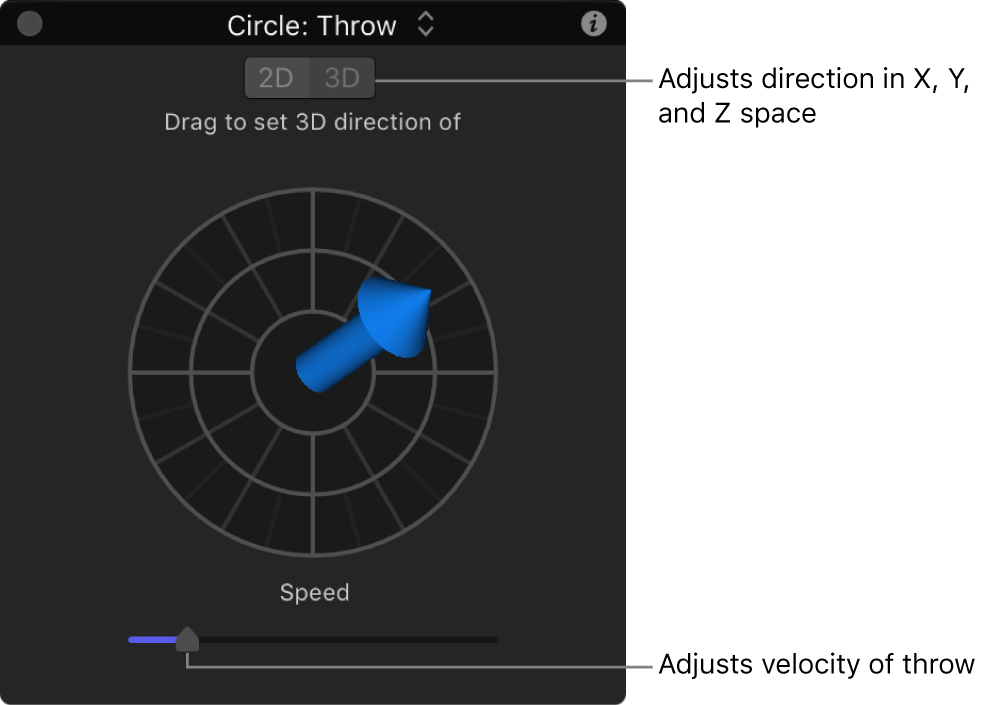 HUD showing Throw behavior controls in 3D mode